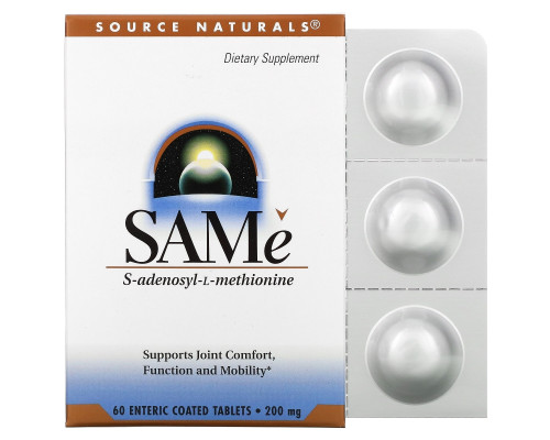 Source Naturals, SAM-e (S-Adenosyl-L-Methionine), 200 мг, 60 кишечнорастворимых таблеток Source Naturals, SAM-e (S-Adenosyl-L-Methionine), 200 мг, 60 кишечнорастворимых таблеток
