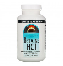 Source Naturals, Бетаина гидрохлорид, 650 мг, 180 таблеток