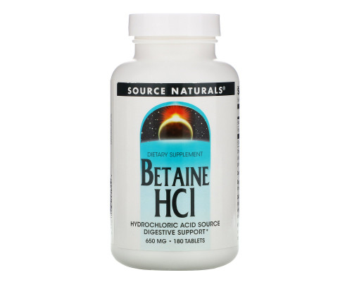 Source Naturals, Бетаина гидрохлорид, 650 мг, 180 таблеток Source Naturals, Бетаина гидрохлорид, 650 мг, 180 таблеток