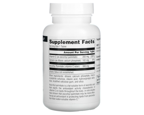 Source Naturals, Аскорбилпальмитат, 500 мг, 90 таблеток Source Naturals, Аскорбилпальмитат, 500 мг, 90 таблеток