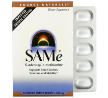 Source Naturals, SAMe, 400 мг, 30 таблеток с энтеросолюбильным покрытием