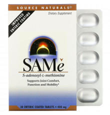 Source Naturals, SAMe, 400 мг, 30 таблеток с энтеросолюбильным покрытием