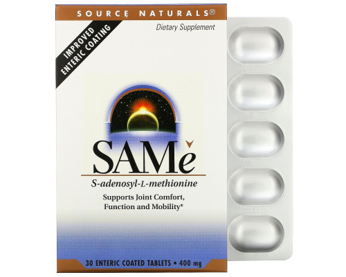 Source Naturals, SAMe, 400 мг, 30 таблеток с энтеросолюбильным покрытием Source Naturals, SAMe, 400 мг, 30 таблеток с энтеросолюбильным покрытием