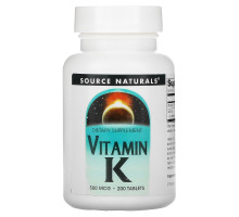 Source Naturals, Витамин K, 500 мкг, 200 таблеток
