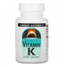 Source Naturals, Витамин K, 500 мкг, 200 таблеток