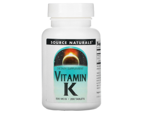 Source Naturals, Витамин K, 500 мкг, 200 таблеток Source Naturals, Витамин K, 500 мкг, 200 таблеток