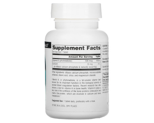 Source Naturals, Витамин K, 500 мкг, 200 таблеток Source Naturals, Витамин K, 500 мкг, 200 таблеток