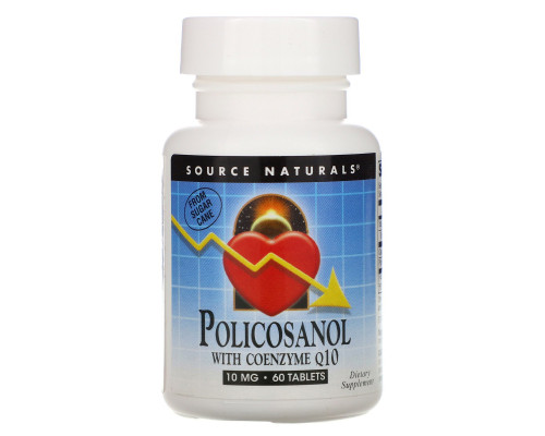 Source Naturals, Поликосанол с ферментом Q10 10 мг, 60 таблеток