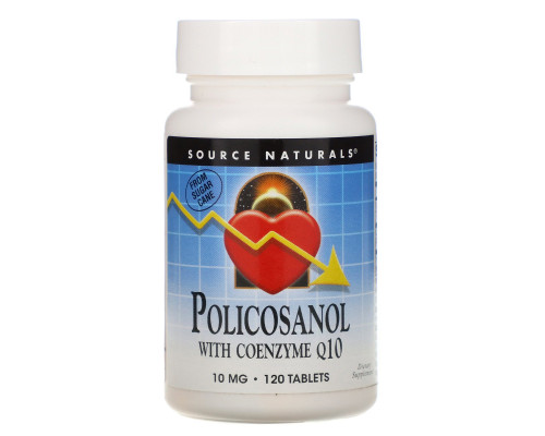 Source Naturals, Поликосанол, с коэнзимом Q10, 10 мг, 120 таблеток Source Naturals, Поликосанол, с коэнзимом Q10, 10 мг, 120 таблеток