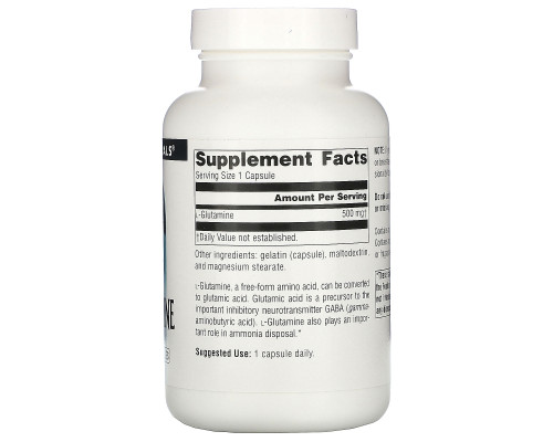 Source Naturals, L-глутамин, 500 мг, 100 капсул Source Naturals, L-глутамин, 500 мг, 100 капсул