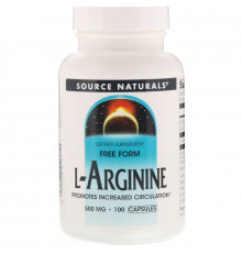 Source Naturals, L-аргинин, в свободной форме, 500 мг, 100 капсул