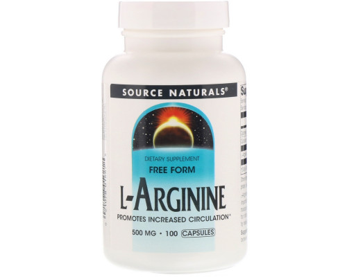 Source Naturals, L-аргинин, в свободной форме, 500 мг, 100 капсул Source Naturals, L-аргинин, в свободной форме, 500 мг, 100 капсул