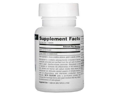 Source Naturals, Бета-глюкан (Beta Glucan), 100 мг, 30 капсул Source Naturals, Бета-глюкан (Beta Glucan), 100 мг, 30 капсул