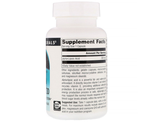 Source Naturals, Альфа-липоевая кислота, 300 мг, 60 капсул Source Naturals, Альфа-липоевая кислота, 300 мг, 60 капсул