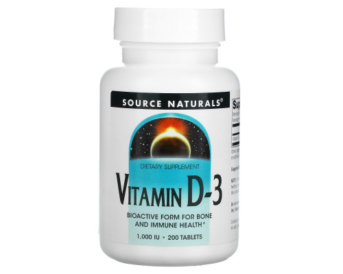 Source Naturals, Витамин D-3, 1000 МЕ, 200 таблеток Source Naturals, Витамин D-3, 1000 МЕ, 200 таблеток