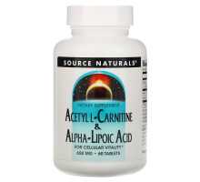 Source Naturals, Ацетил-L-карнитин и альфа-липоевая кислота, 650 мг, 60 таблеток