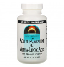 Source Naturals, Ацетил-L-карнитин и альфа-липоевая кислота, 650 мг, 120 таблеток
