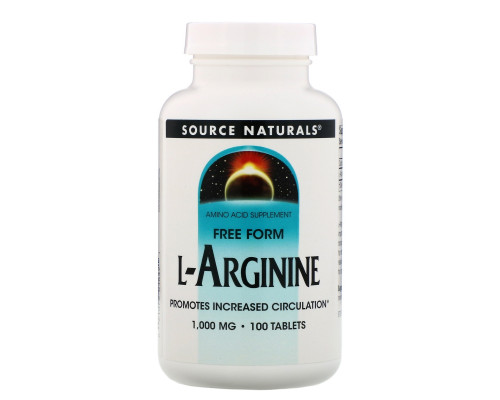 Source Naturals, L-аргинин, Свободная форма, 1000 мг, 100 таблеток Source Naturals, L-аргинин, Свободная форма, 1000 мг, 100 таблеток