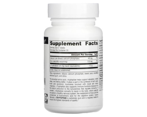 Source Naturals, L-Tryptophan, 166 mg, 60 Tablets Source Naturals, L-Tryptophan, 166 mg, 60 Tablets