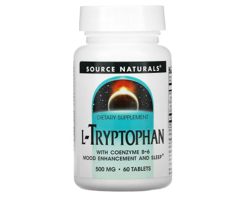 Source Naturals, L-Tryptophan with Coenzyme B-6, 500 mg, 60 Tablets Source Naturals, L-Tryptophan with Coenzyme B-6, 500 mg, 60 Tablets