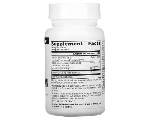 Source Naturals, L-Tryptophan with Coenzyme B-6, 500 mg, 60 Tablets Source Naturals, L-Tryptophan with Coenzyme B-6, 500 mg, 60 Tablets