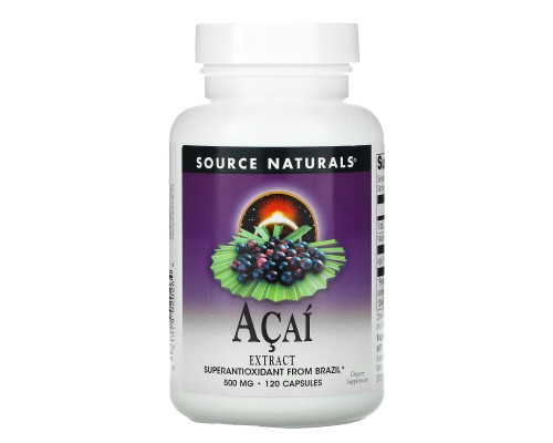 Source Naturals, Экстракт ягод асаи, 500 мг, 120 капсул Source Naturals, Экстракт ягод асаи, 500 мг, 120 капсул