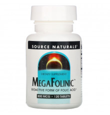 Source Naturals, Фолиевая кислота MegaFolinic, 800 мкг, 120 таблеток