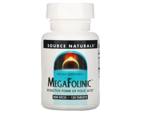 Source Naturals, Фолиевая кислота MegaFolinic, 800 мкг, 120 таблеток