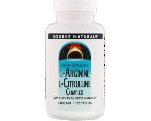 Source Naturals, Комплекс L-аргинина и L-цитруллина, 1000 мг, 120 таблеток Source Naturals, Комплекс L-аргинина и L-цитруллина, 1000 мг, 120 таблеток