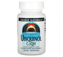 Коэнзим Q10 Source Naturals, Убихинол, коэнзим QH, 100 мг, 30 мягких таблеток