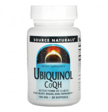Коэнзим Q10 Source Naturals, Убихинол, коэнзим QH, 100 мг, 30 мягких таблеток
