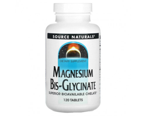 Магний Source Naturals, Бис-глицинат магния, 120 таблеток Магний Source Naturals, Бис-глицинат магния, 120 таблеток