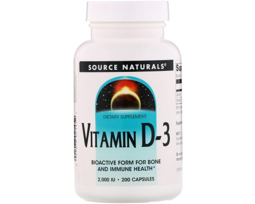 Source Naturals, Витамин D-3, 2000 МЕ, 200 капсул Source Naturals, Витамин D-3, 2000 МЕ, 200 капсул