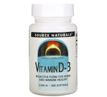 Source Naturals, Витамин D-3, 2000 международных единиц, 200 мягких капсул