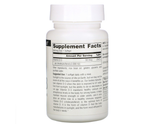 Source Naturals, Витамин D-3, 2000 международных единиц, 200 мягких капсул Source Naturals, Витамин D-3, 2000 международных единиц, 200 мягких капсул