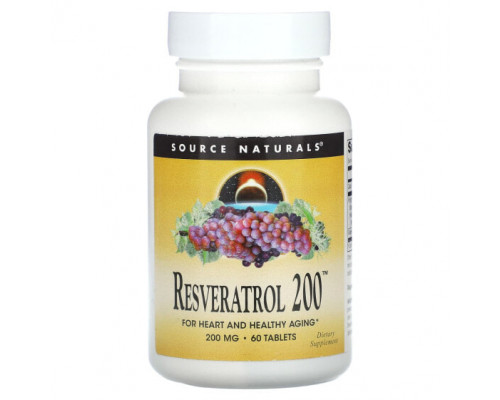 Ресвератрол Source Naturals, Ресвератрол 200, 200 мг, 60 таблеток Ресвератрол Source Naturals, Ресвератрол 200, 200 мг, 60 таблеток
