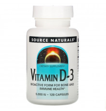 Source Naturals, Витамин D-3, 5,000 МЕ, 120 капсул