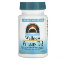 Витамин D Source Naturals, Wellness, витамин D3, 50 мкг (2000 МЕ), 200 мягких таблеток
