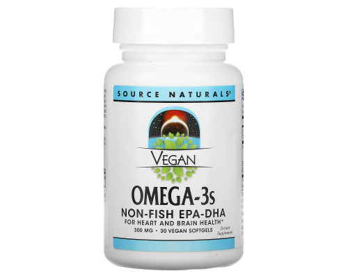 Source Naturals, Vegan Omega-3s EPA-DHA, 300 мг, 30 мягких таблеток