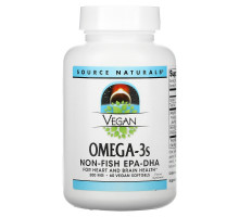 Source Naturals, Веганская Омега 3S, ЭПК-ДГК, 300 мг, 60 веганских мягких таблеток