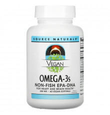 Source Naturals, Веганская Омега 3S, ЭПК-ДГК, 300 мг, 60 веганских мягких таблеток