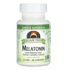 БАДы Source Naturals, Истинно Веган, Мелатонин, Апельсин, 2,5 мг, 60 таблеток