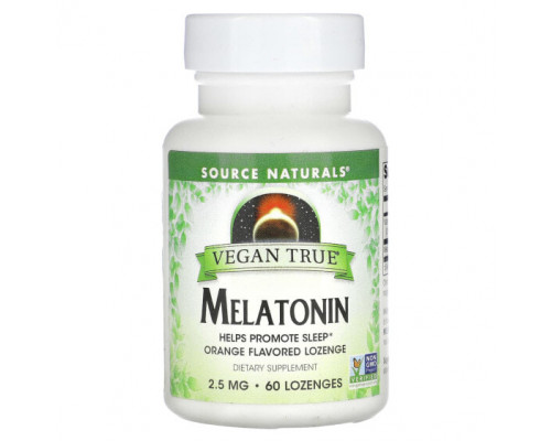 БАДы Source Naturals, Истинно Веган, Мелатонин, Апельсин, 2,5 мг, 60 таблеток БАДы Source Naturals, Истинно Веган, Мелатонин, Апельсин, 2,5 мг, 60 таблеток