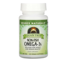 Source Naturals, Истинно Веган, Омега-3s, не рыбного происхождения 300 мг, 30 веганских капсул