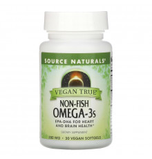 Source Naturals, Истинно Веган, Омега-3s, не рыбного происхождения 300 мг, 30 веганских капсул