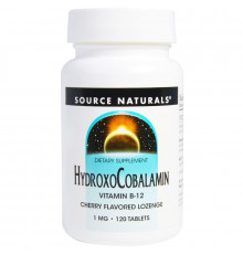 Source Naturals, Гидроксокобаламин, витамин B12, пастилки со вкусом вишни, 1 мг, 120 таблеток