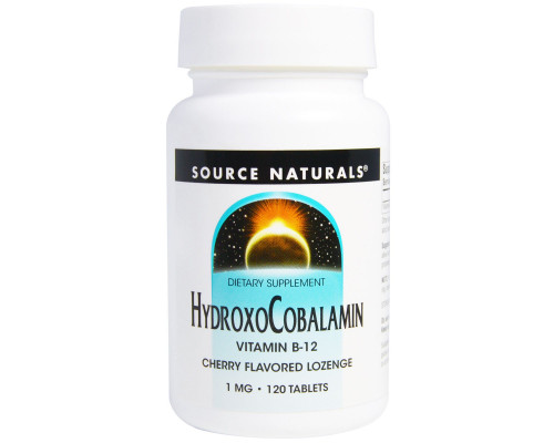 Source Naturals, Гидроксокобаламин, витамин B12, пастилки со вкусом вишни, 1 мг, 120 таблеток Source Naturals, Гидроксокобаламин, витамин B12, пастилки со вкусом вишни, 1 мг, 120 таблеток