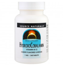 Source Naturals, ГидроксоКобаламин, витамин B-12, вишневый вкус, 1 мг , 240 таблеток