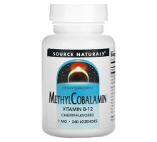 Витамины группы B Source Naturals, МетилКобаламин, С вишневым вкусом Под язык, 1 мг, 240 таблеток