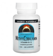 Витамины группы B Source Naturals, МетилКобаламин, С вишневым вкусом Под язык, 1 мг, 240 таблеток
